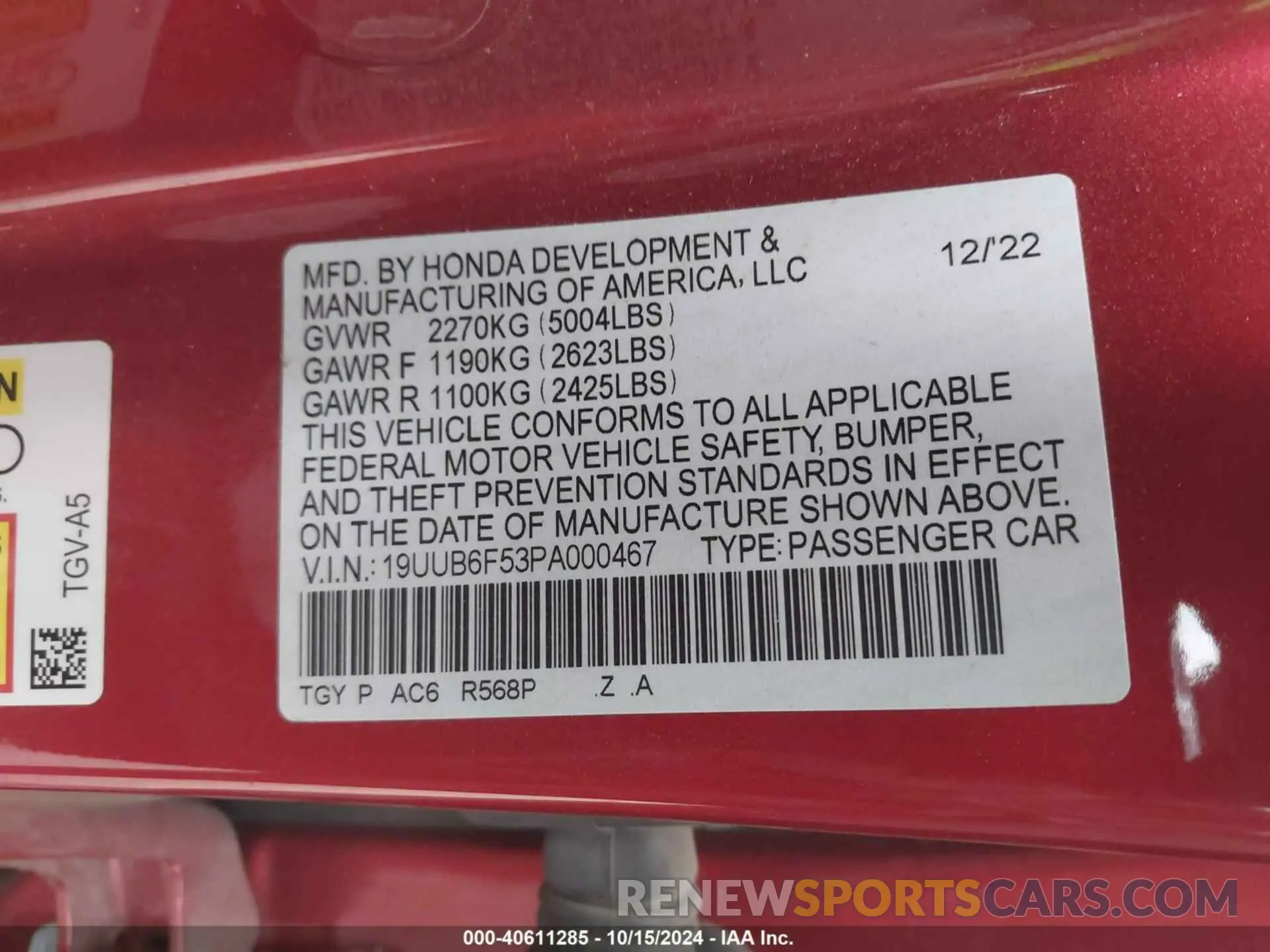 9 Photograph of a damaged car 19UUB6F53PA000467 ACURA TLX 2023