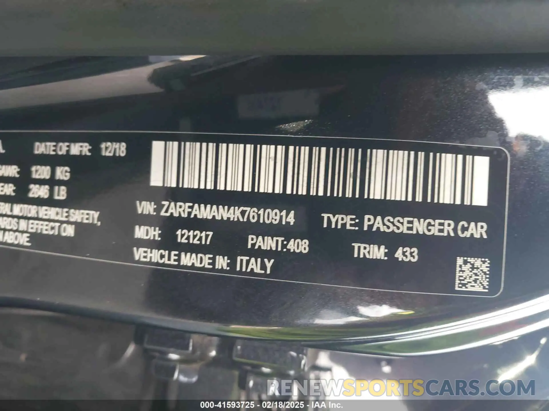 9 Photograph of a damaged car ZARFAMAN4K7610914 ALFA ROMEO GIULIA 2019