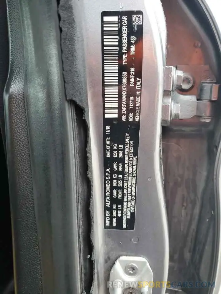 12 Photograph of a damaged car ZARFAMANXK7609850 ALFA ROMEO GIULIA 2019