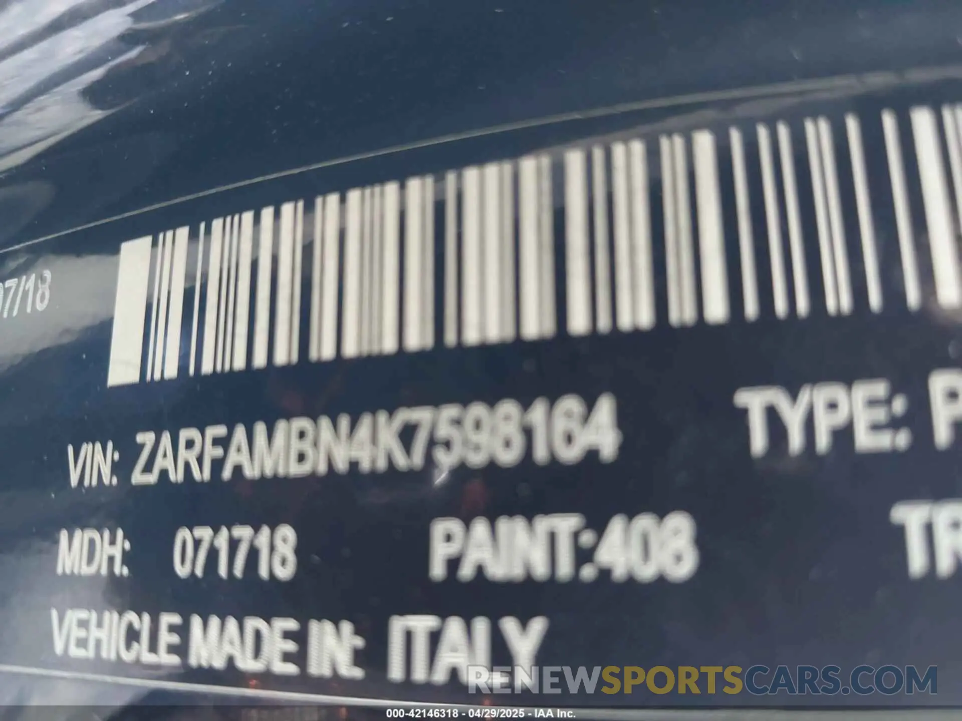 9 Photograph of a damaged car ZARFAMBN4K7598164 ALFA ROMEO GIULIA 2019