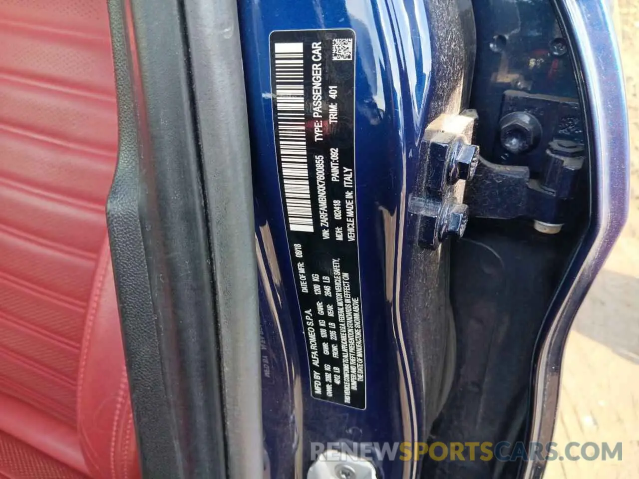 12 Photograph of a damaged car ZARFAMBNXK7600855 ALFA ROMEO GIULIA 2019