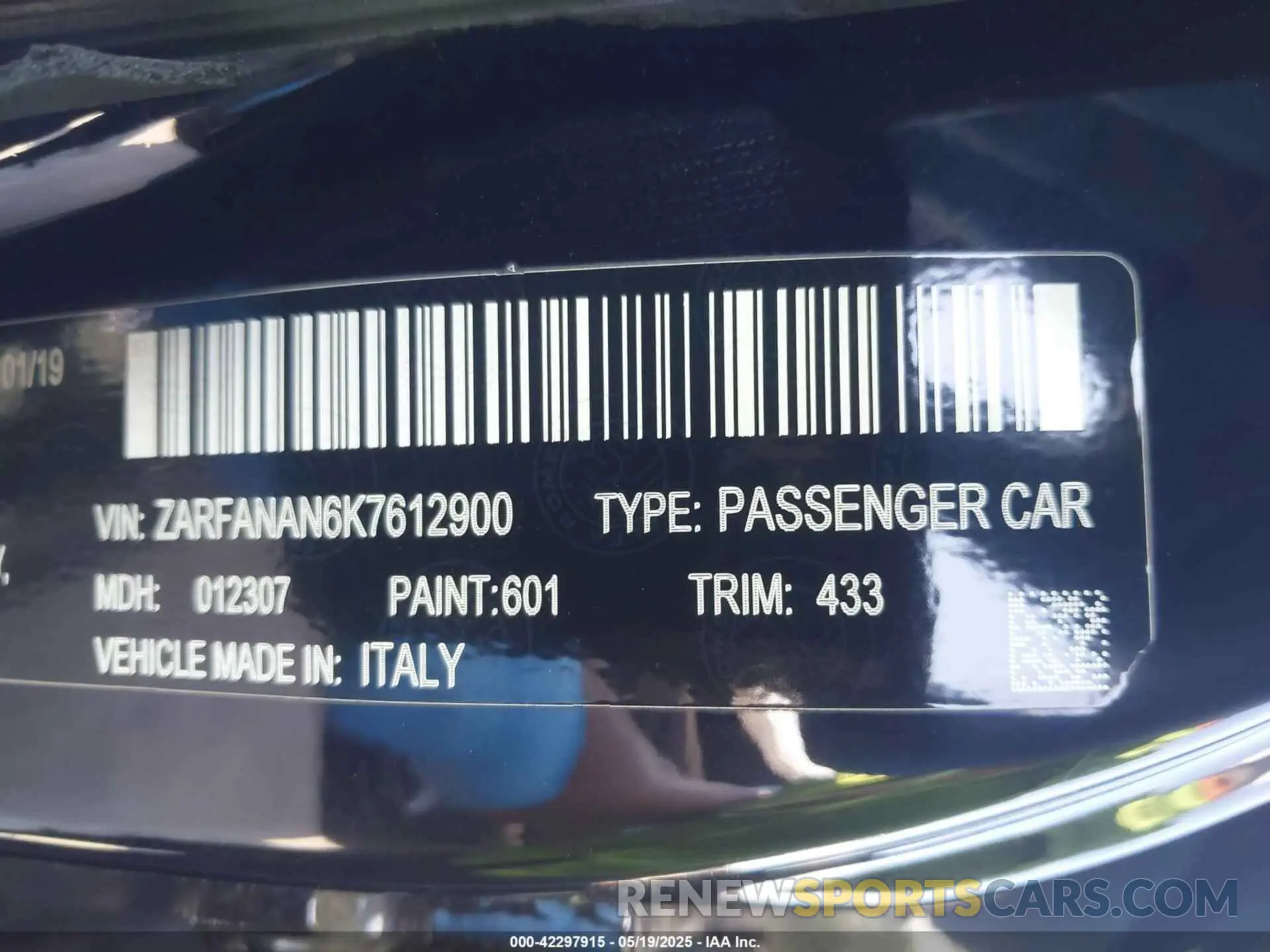 9 Photograph of a damaged car ZARFANAN6K7612900 ALFA ROMEO GIULIA 2019