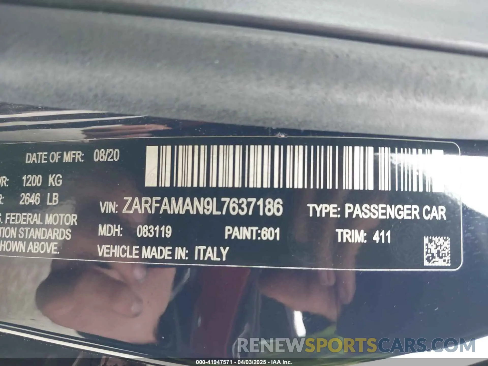 9 Photograph of a damaged car ZARFAMAN9L7637186 ALFA ROMEO GIULIA 2020