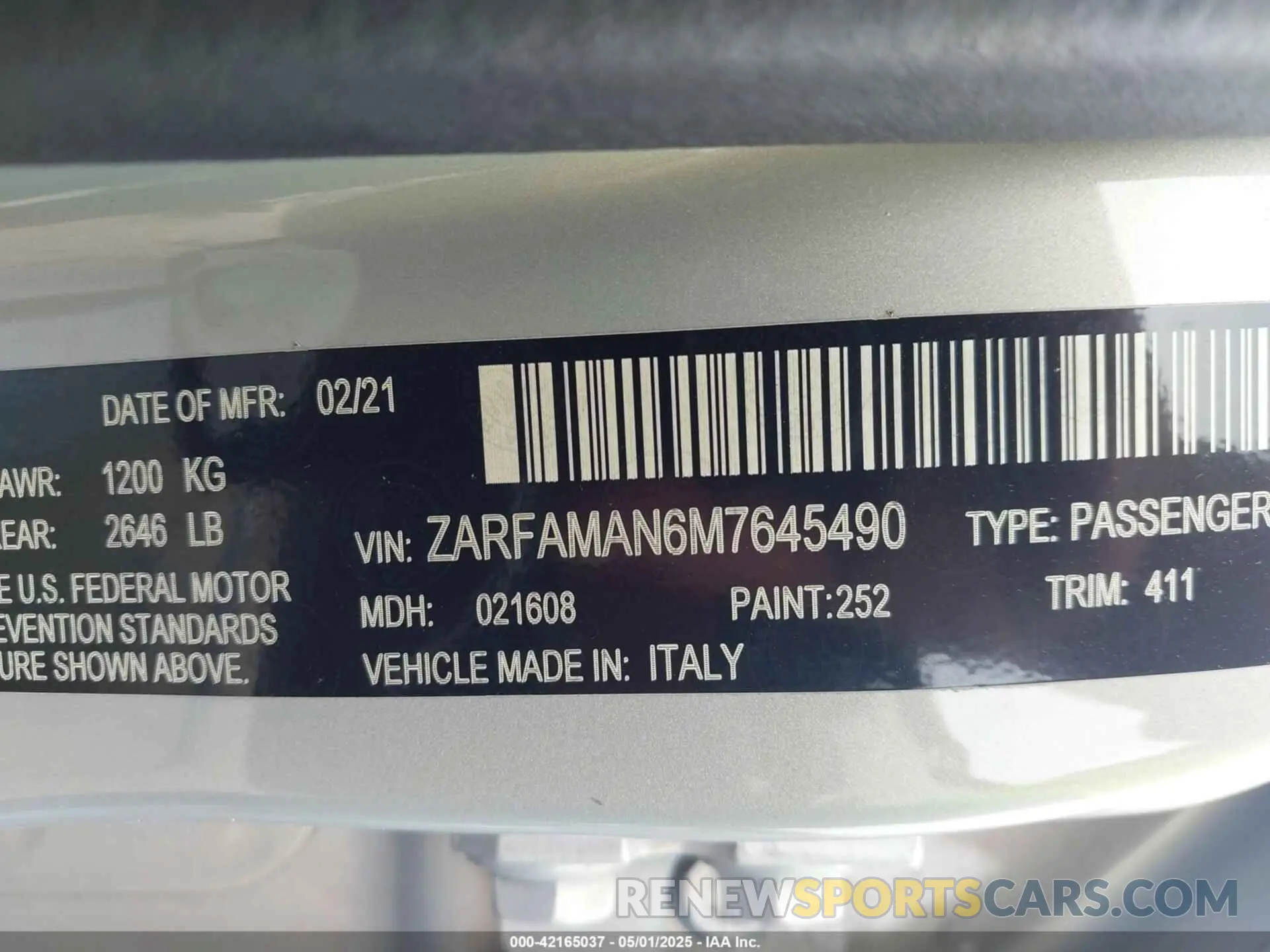 9 Photograph of a damaged car ZARFAMAN6M7645490 ALFA ROMEO GIULIA 2021