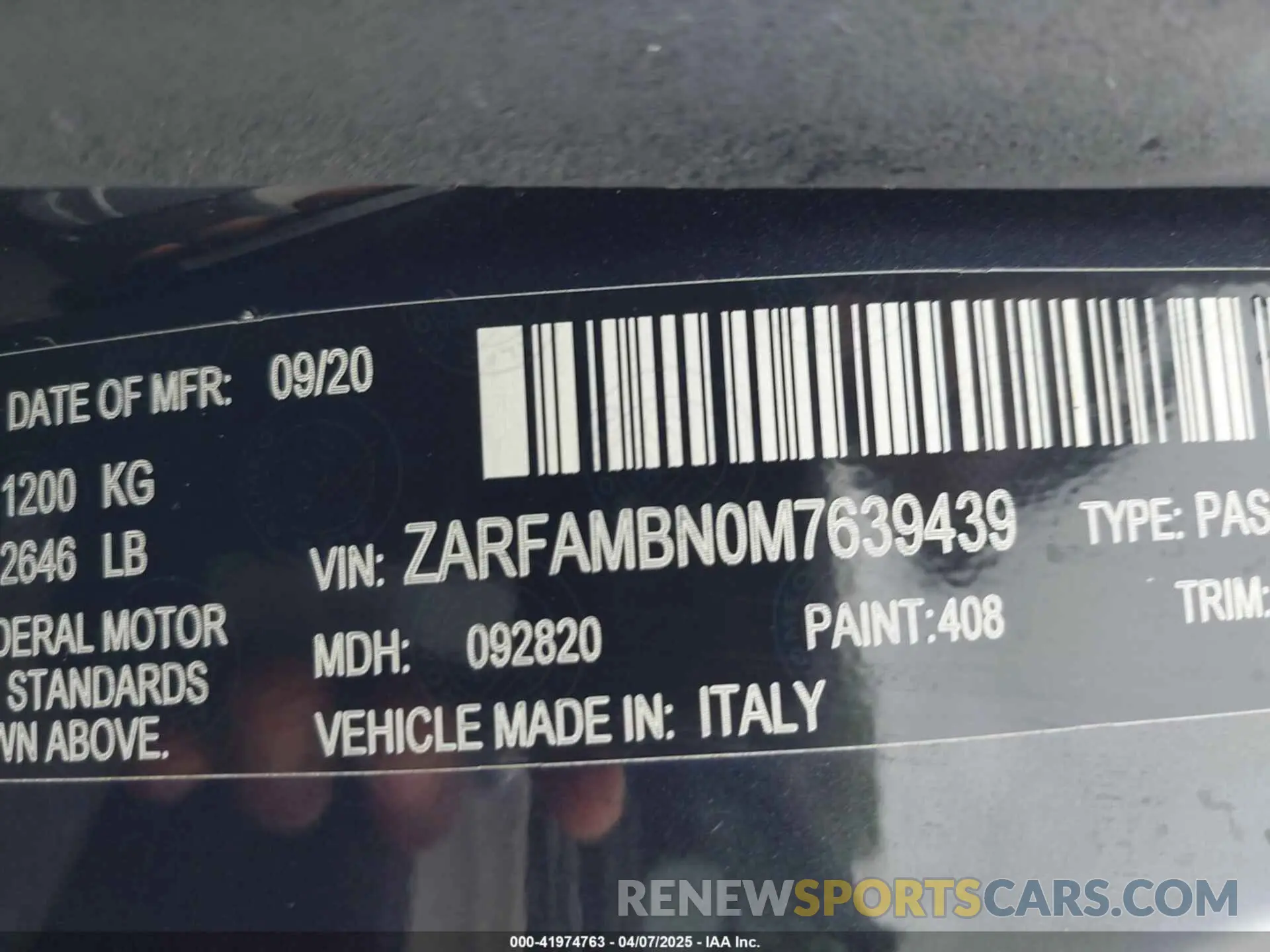 9 Photograph of a damaged car ZARFAMBN0M7639439 ALFA ROMEO GIULIA 2021
