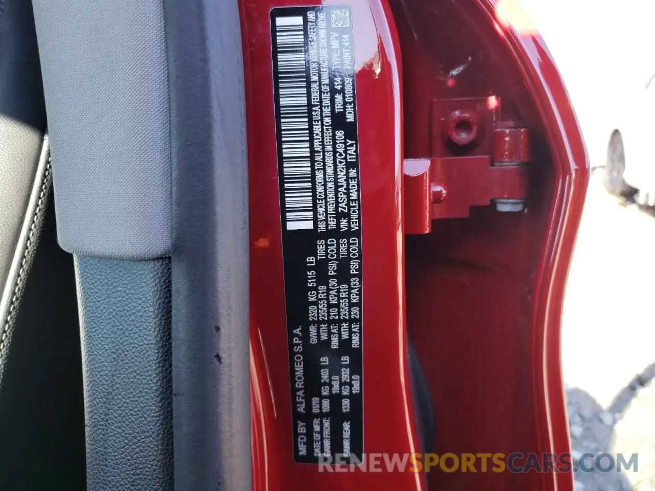 13 Photograph of a damaged car ZASPAJAN2K7C49106 ALFA ROMEO STELVIO 2019