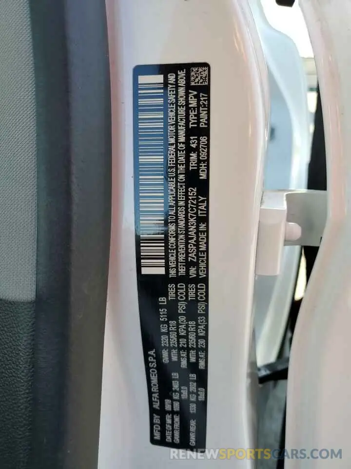 15 Photograph of a damaged car ZASPAJAN3K7C72152 ALFA ROMEO STELVIO 2019