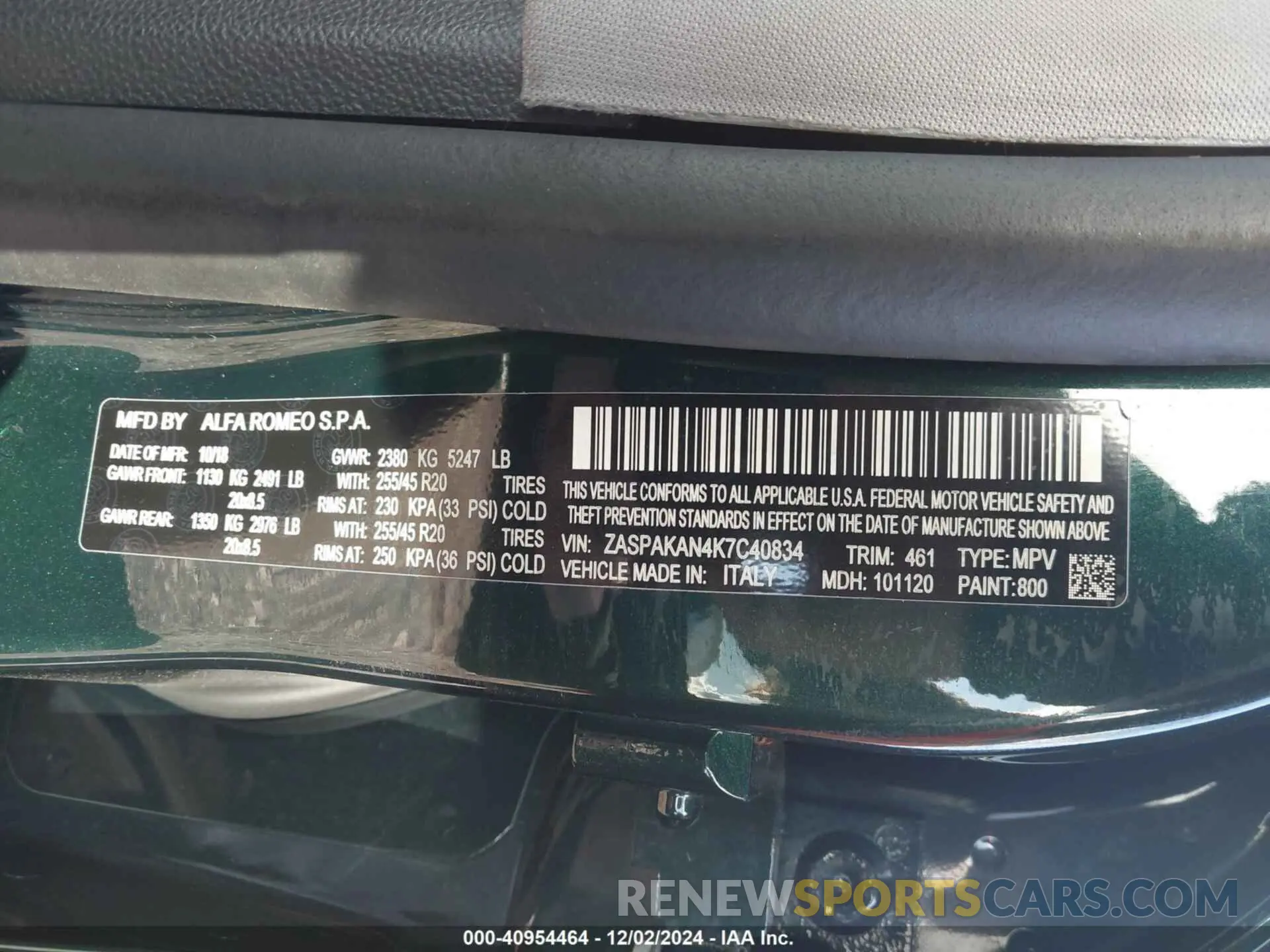 9 Photograph of a damaged car ZASPAKAN4K7C40834 ALFA ROMEO STELVIO 2019