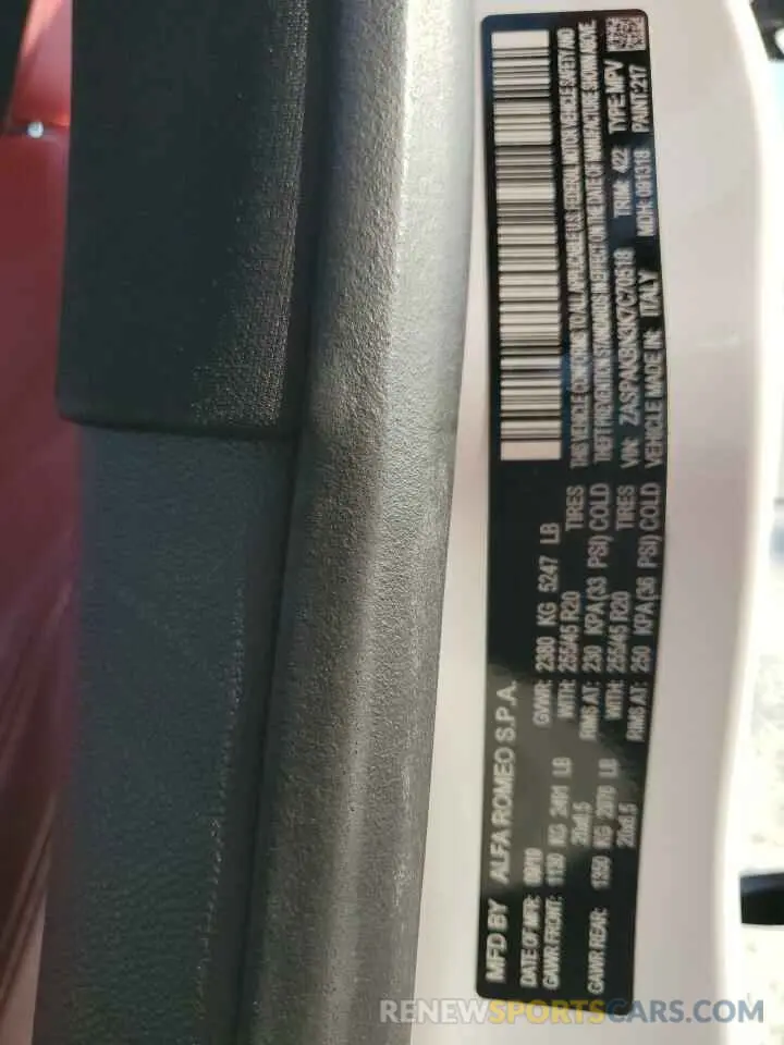 12 Photograph of a damaged car ZASPAKBN3K7C70518 ALFA ROMEO STELVIO 2019