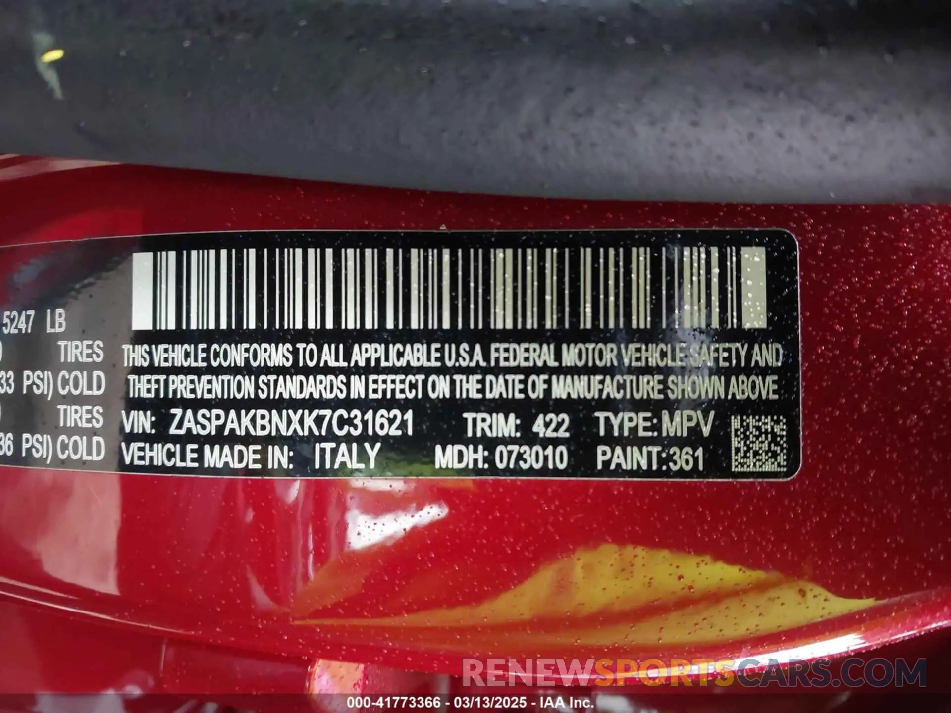 9 Photograph of a damaged car ZASPAKBNXK7C31621 ALFA ROMEO STELVIO 2019