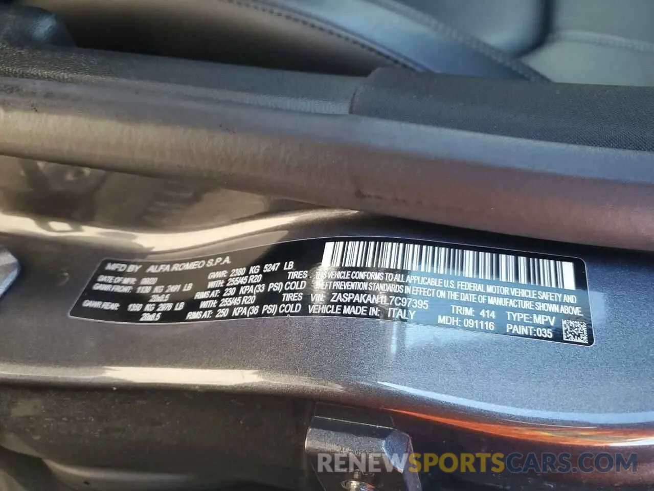 15 Photograph of a damaged car ZASPAKAN1L7C97395 ALFA ROMEO STELVIO 2020
