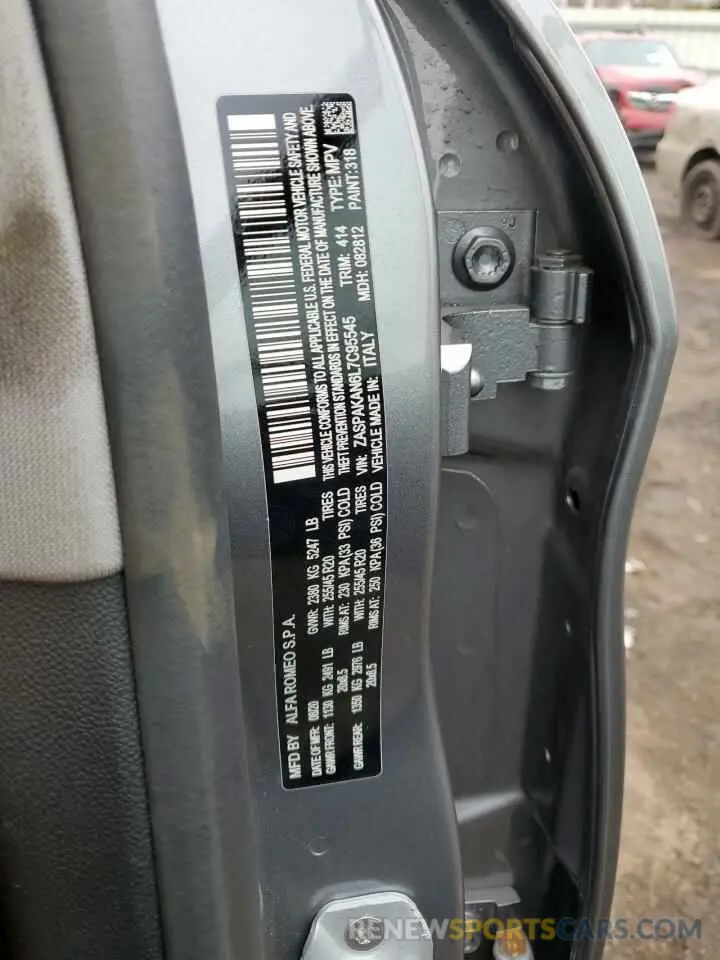 13 Photograph of a damaged car ZASPAKAN6L7C95545 ALFA ROMEO STELVIO 2020