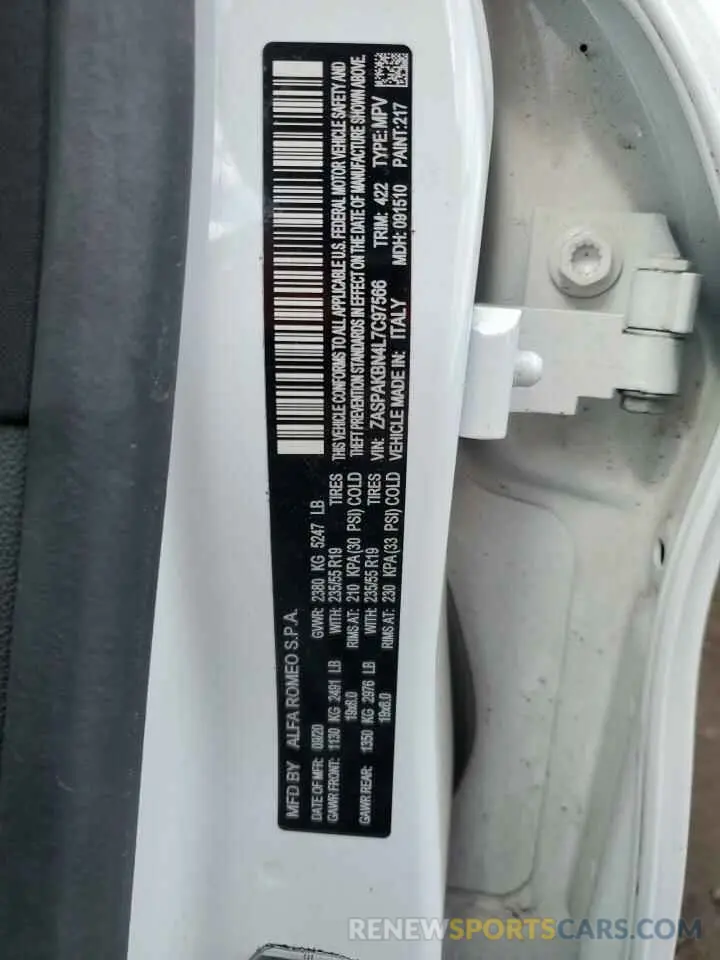 12 Photograph of a damaged car ZASPAKBN4L7C97566 ALFA ROMEO STELVIO 2020