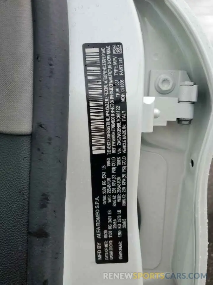 13 Photograph of a damaged car ZASPAKBN6L7C98122 ALFA ROMEO STELVIO 2020