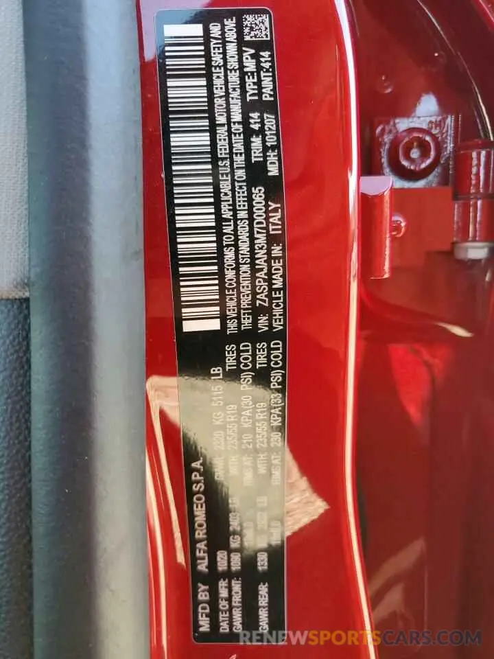 13 Photograph of a damaged car ZASPAJAN3M7D00065 ALFA ROMEO STELVIO 2021
