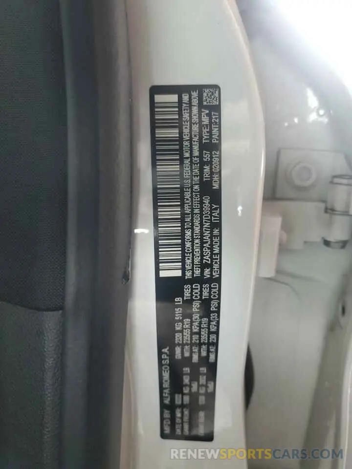 14 Photograph of a damaged car ZASPAJAN7N7D39940 ALFA ROMEO STELVIO 2022