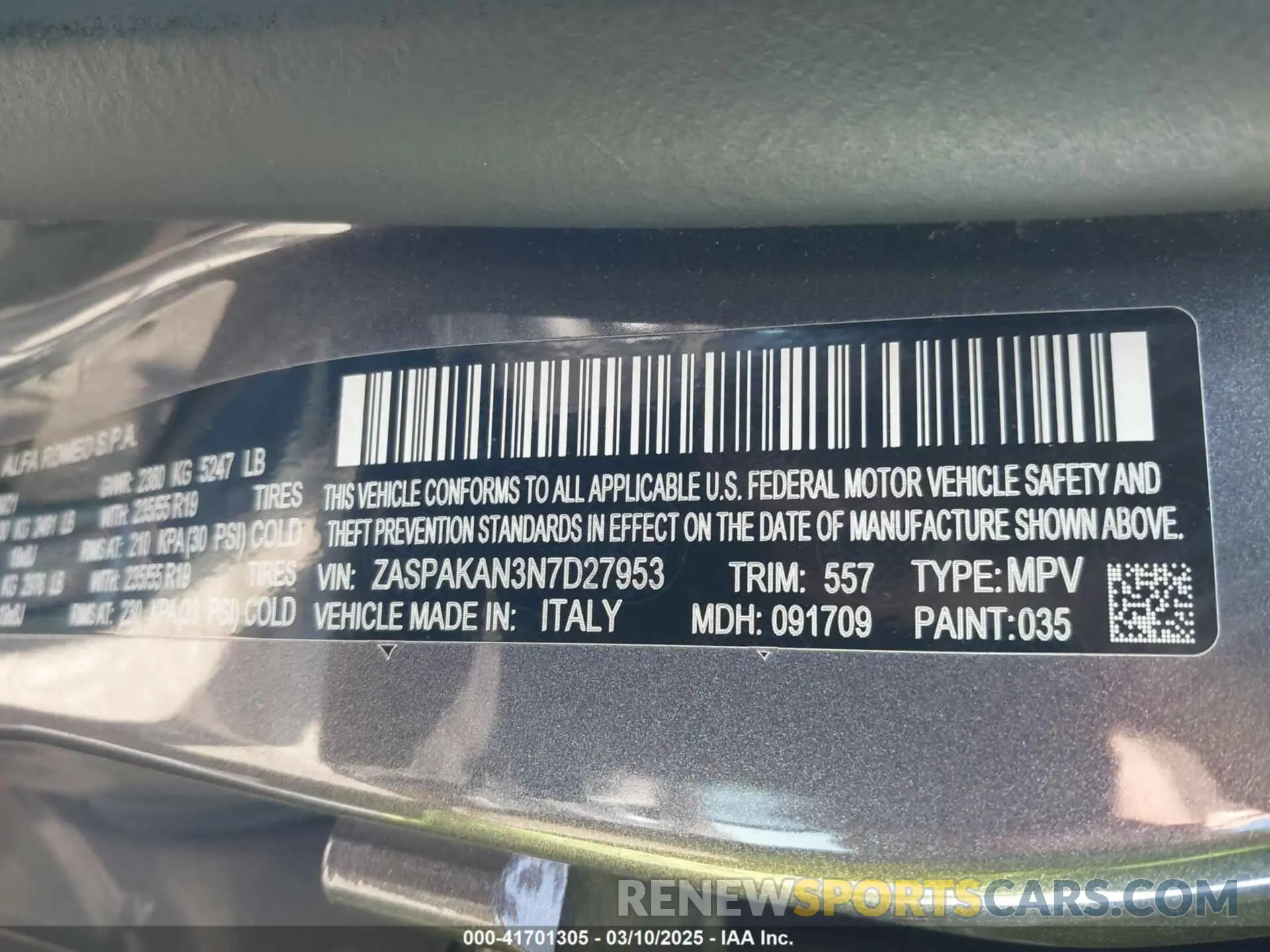 9 Photograph of a damaged car ZASPAKAN3N7D27953 ALFA ROMEO STELVIO 2022