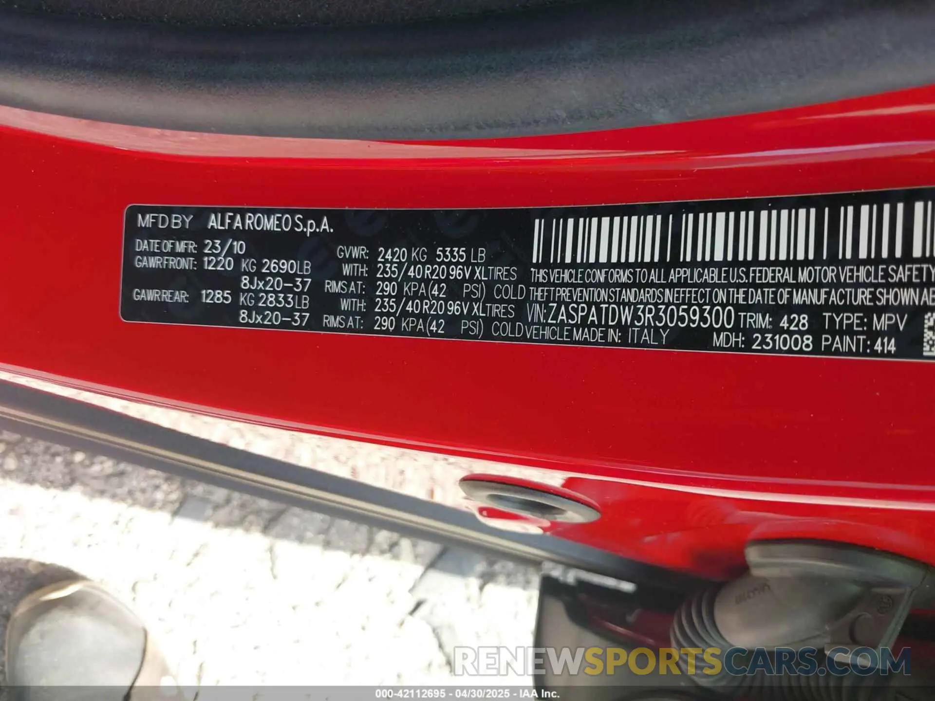 9 Photograph of a damaged car ZASPATDW3R3059300 ALFA ROMEO TONALE 2024