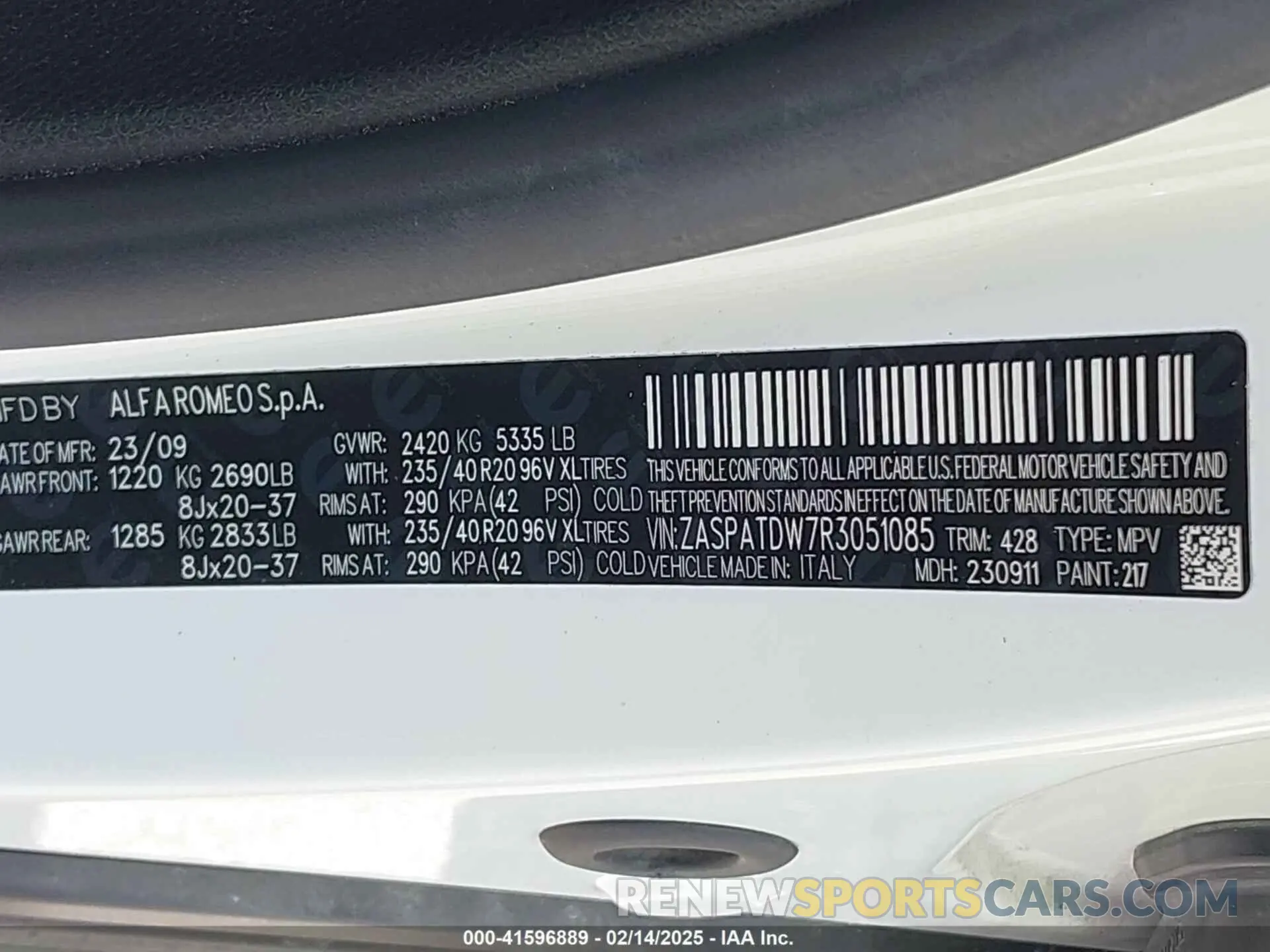 9 Photograph of a damaged car ZASPATDW7R3051085 ALFA ROMEO TONALE 2024