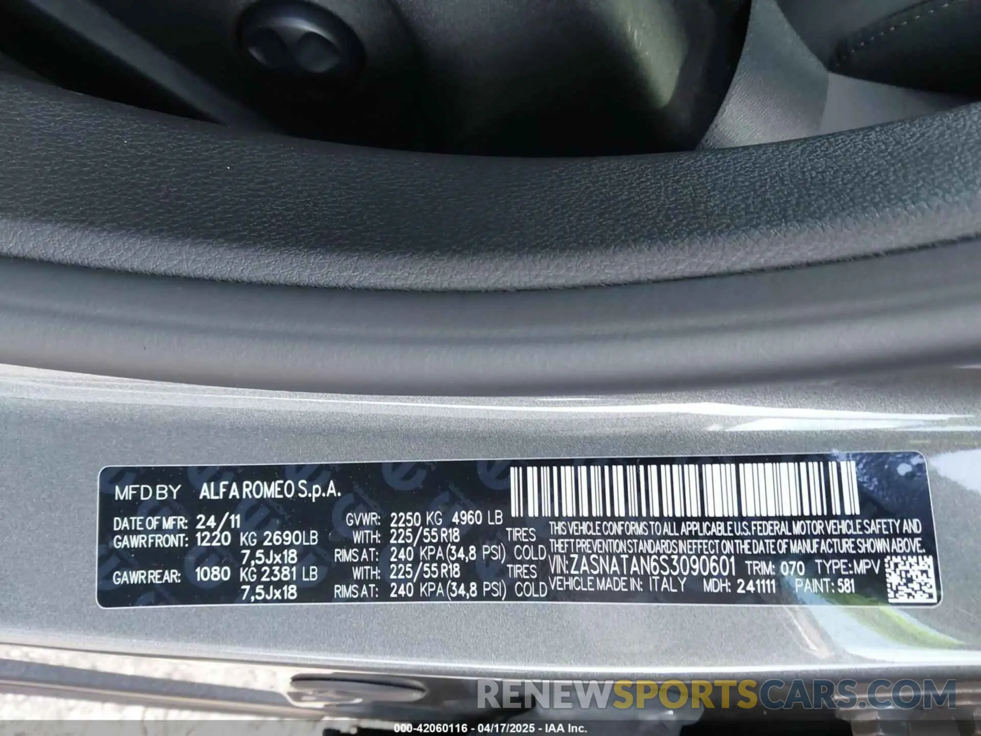 9 Photograph of a damaged car ZASNATAN6S3090601 ALFA ROMEO TONALE 2025