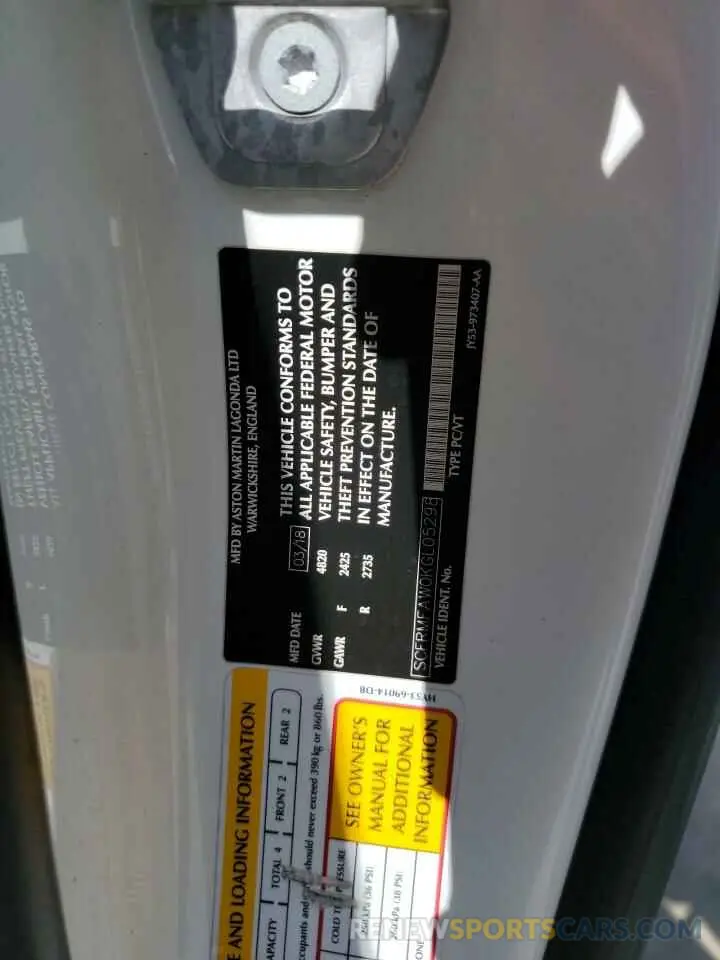 13 Photograph of a damaged car SCFRMFAW0KGL05298 ASTON MARTIN ALL MODELS 2019