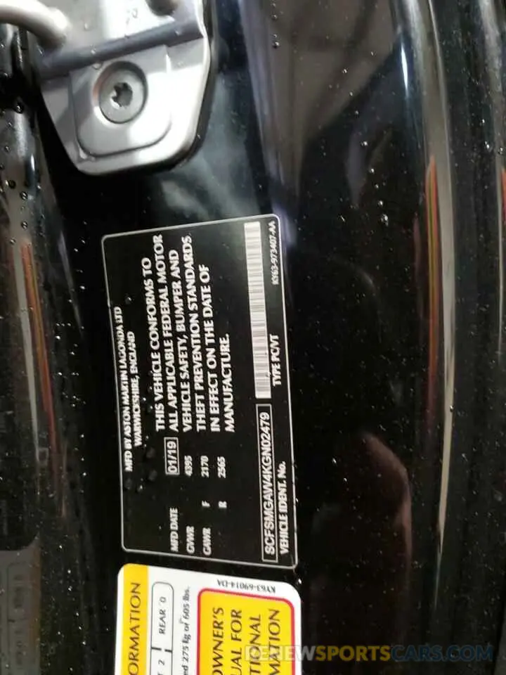 12 Photograph of a damaged car SCFSMGAW4KGN02479 ASTON MARTIN ALL MODELS 2019