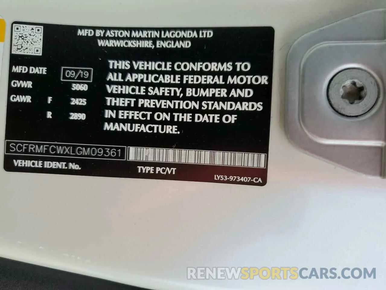 12 Photograph of a damaged car SCFRMFCWXLGM09361 ASTON MARTIN ALL MODELS 2020