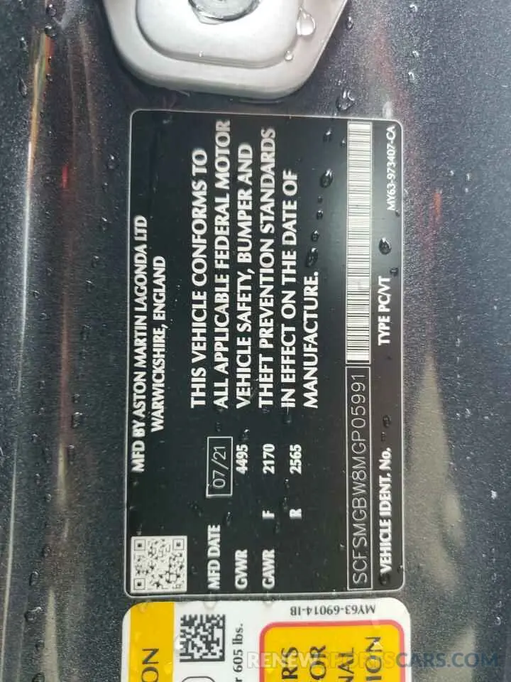 12 Photograph of a damaged car SCFSMGBW8MGP05991 ASTON MARTIN ALL MODELS 2021