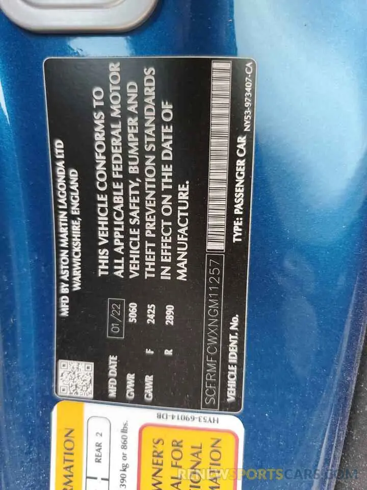 13 Photograph of a damaged car SCFRMFCWXNGM11257 ASTON MARTIN ALL MODELS 2022