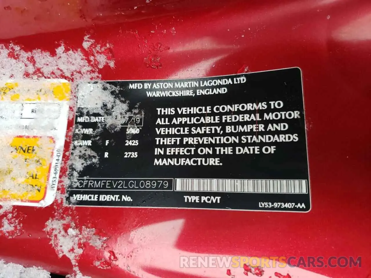 14 Photograph of a damaged car SCFRMFEV2LGL08979 ASTON MARTIN DB11 AMR 2020