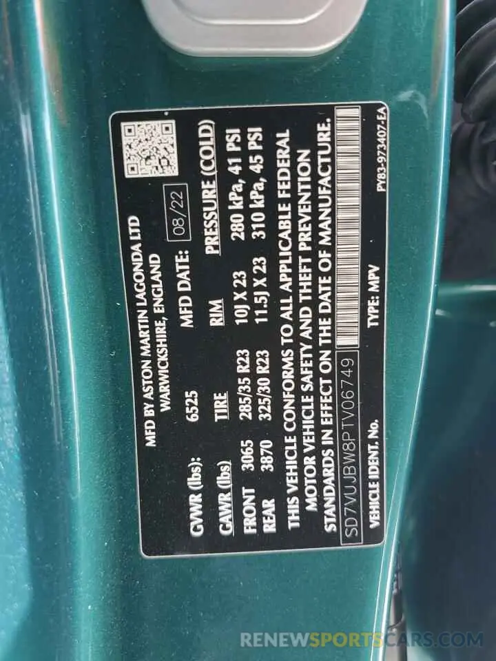 13 Photograph of a damaged car SD7VUJBW8PTV06749 ASTON MARTIN DBX 707 2023