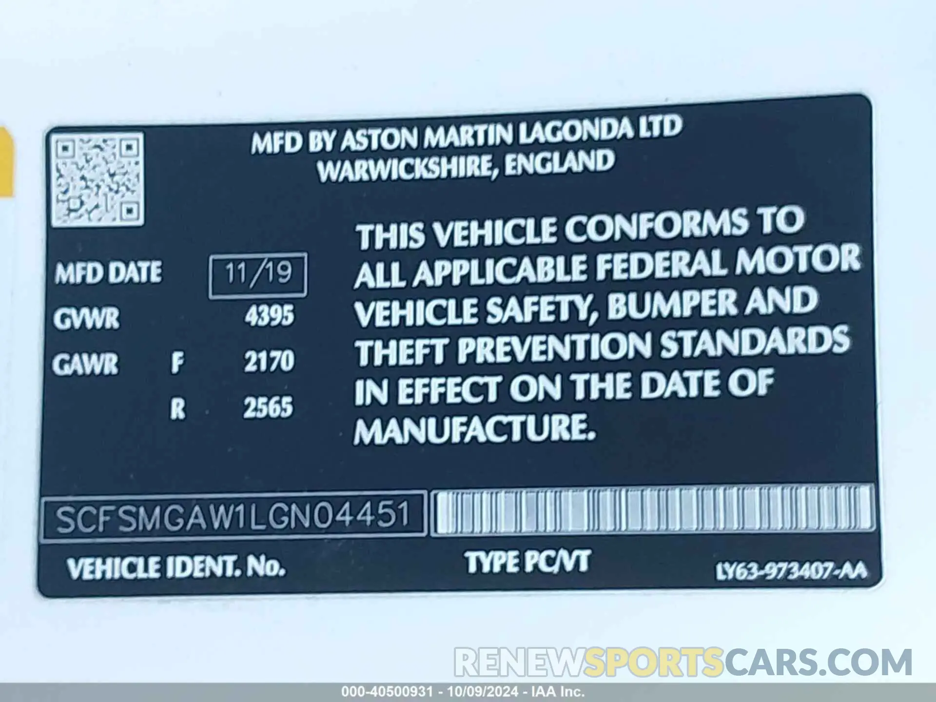 9 Photograph of a damaged car SCFSMGAW1LGN04451 ASTON MARTIN VANTAGE 2020