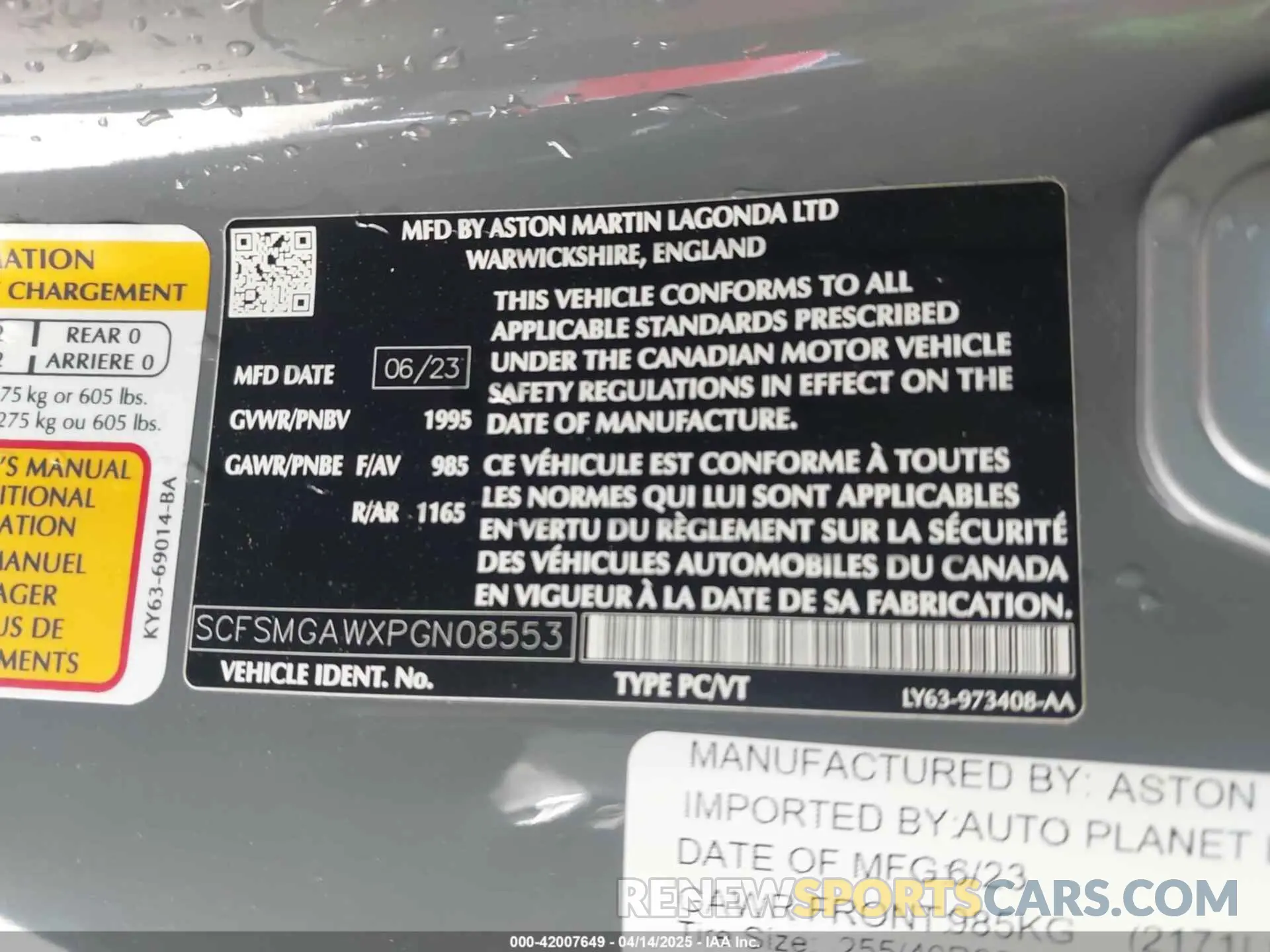 9 Photograph of a damaged car SCFSMGAWXPGN08553 ASTON MARTIN VANTAGE 2023