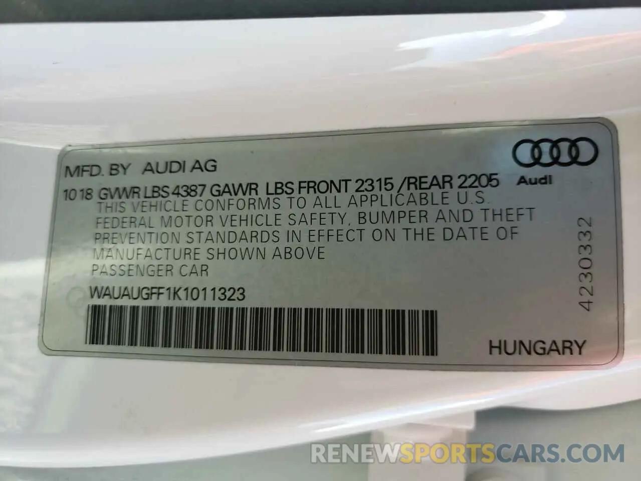12 Photograph of a damaged car WAUAUGFF1K1011323 AUDI A3 2019