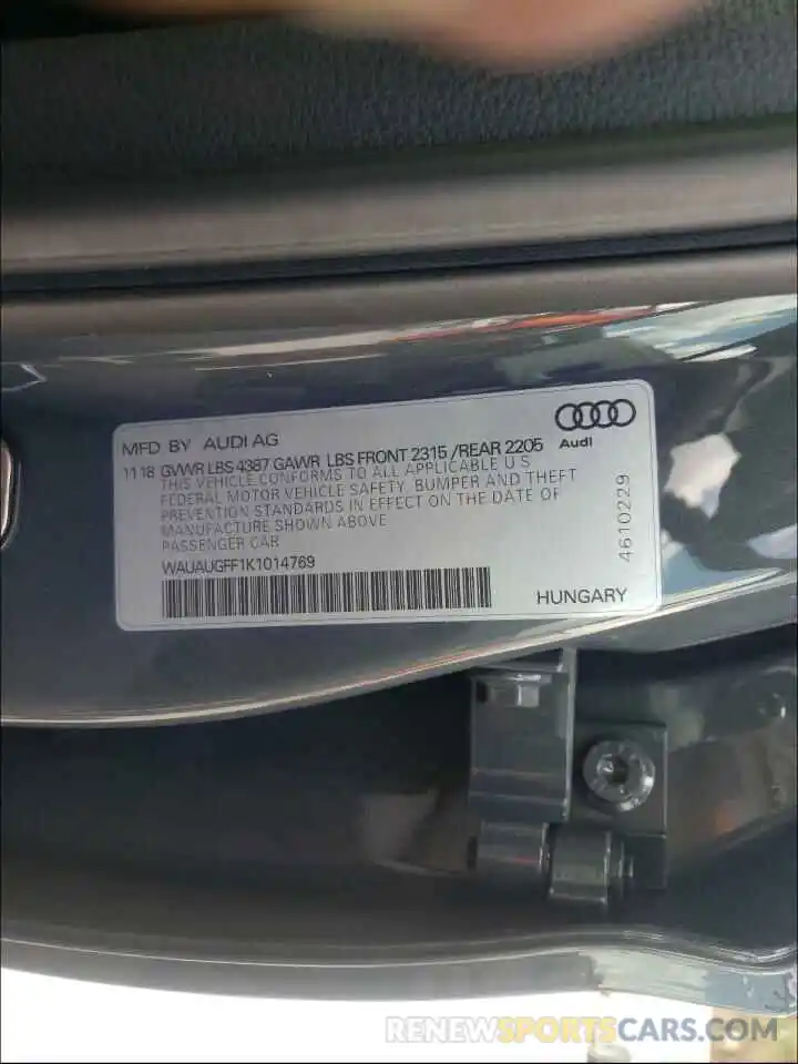 10 Photograph of a damaged car WAUAUGFF1K1014769 AUDI A3 2019