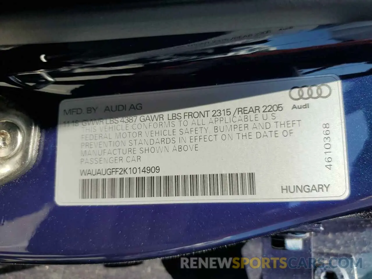 14 Photograph of a damaged car WAUAUGFF2K1014909 AUDI A3 2019
