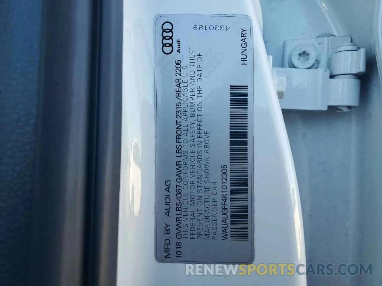 12 Photograph of a damaged car WAUAUGFF4K1012305 AUDI A3 2019