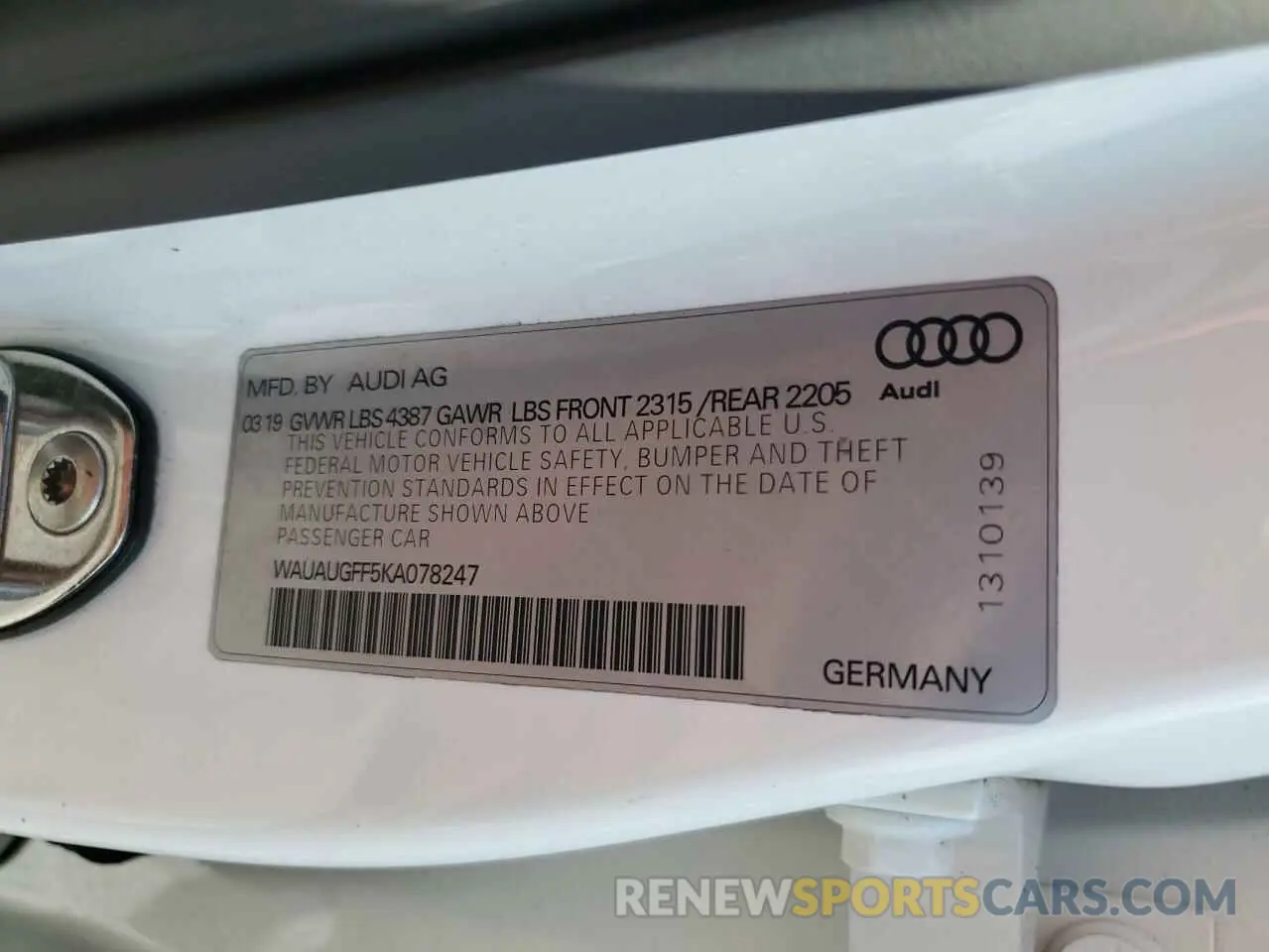13 Photograph of a damaged car WAUAUGFF5KA078247 AUDI A3 2019