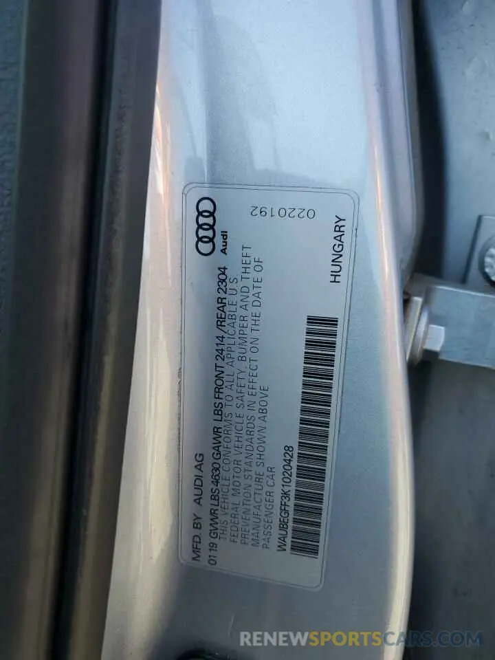 12 Photograph of a damaged car WAUBEGFF3K1020428 AUDI A3 2019