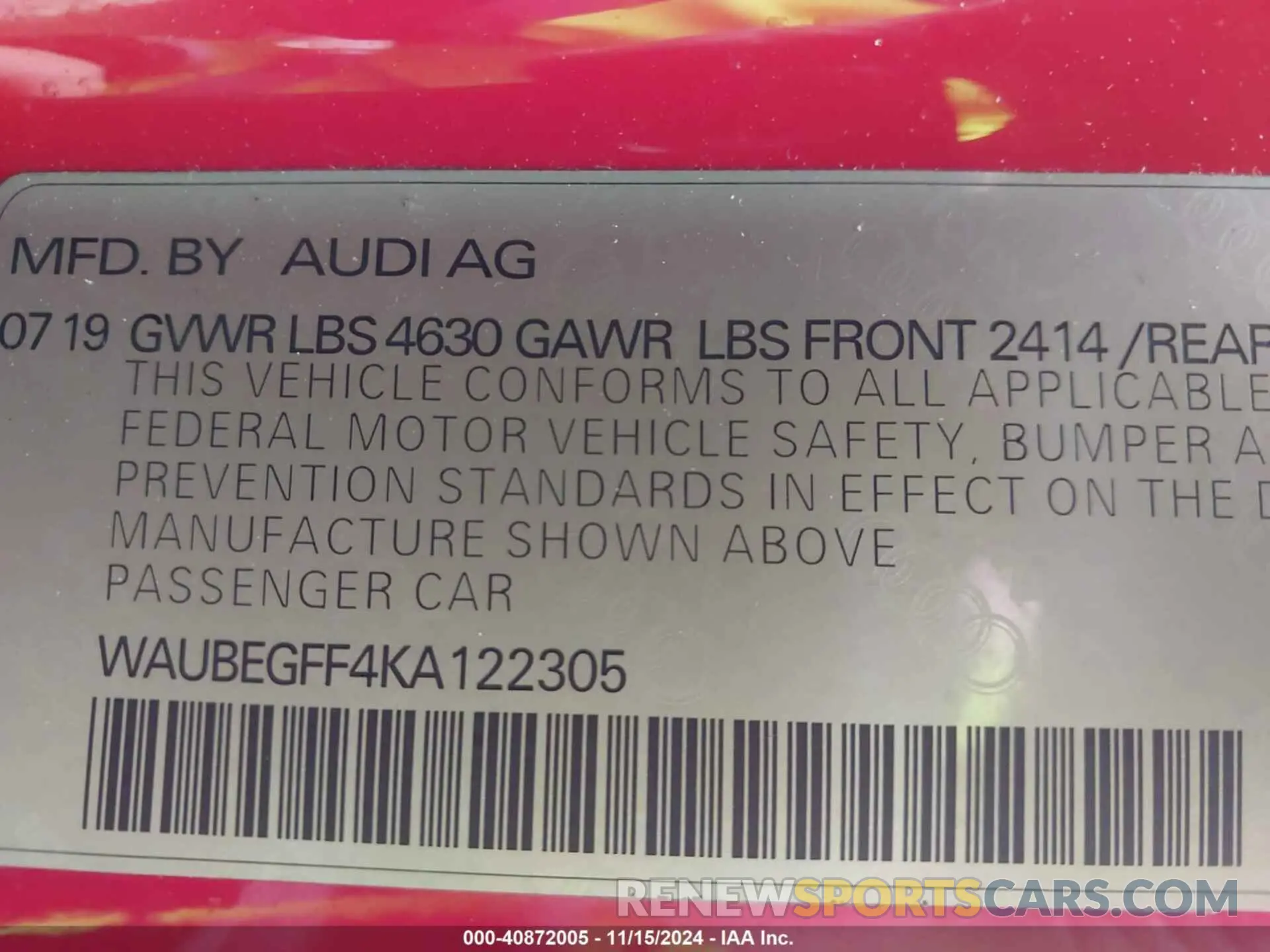 9 Photograph of a damaged car WAUBEGFF4KA122305 AUDI A3 2019