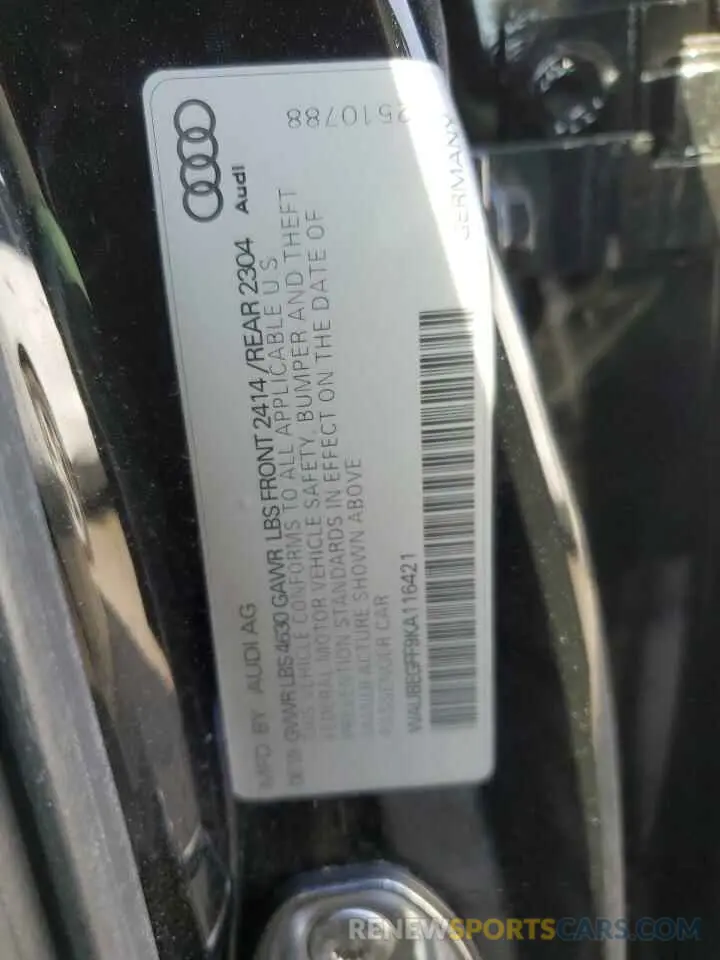 12 Photograph of a damaged car WAUBEGFF9KA116421 AUDI A3 2019