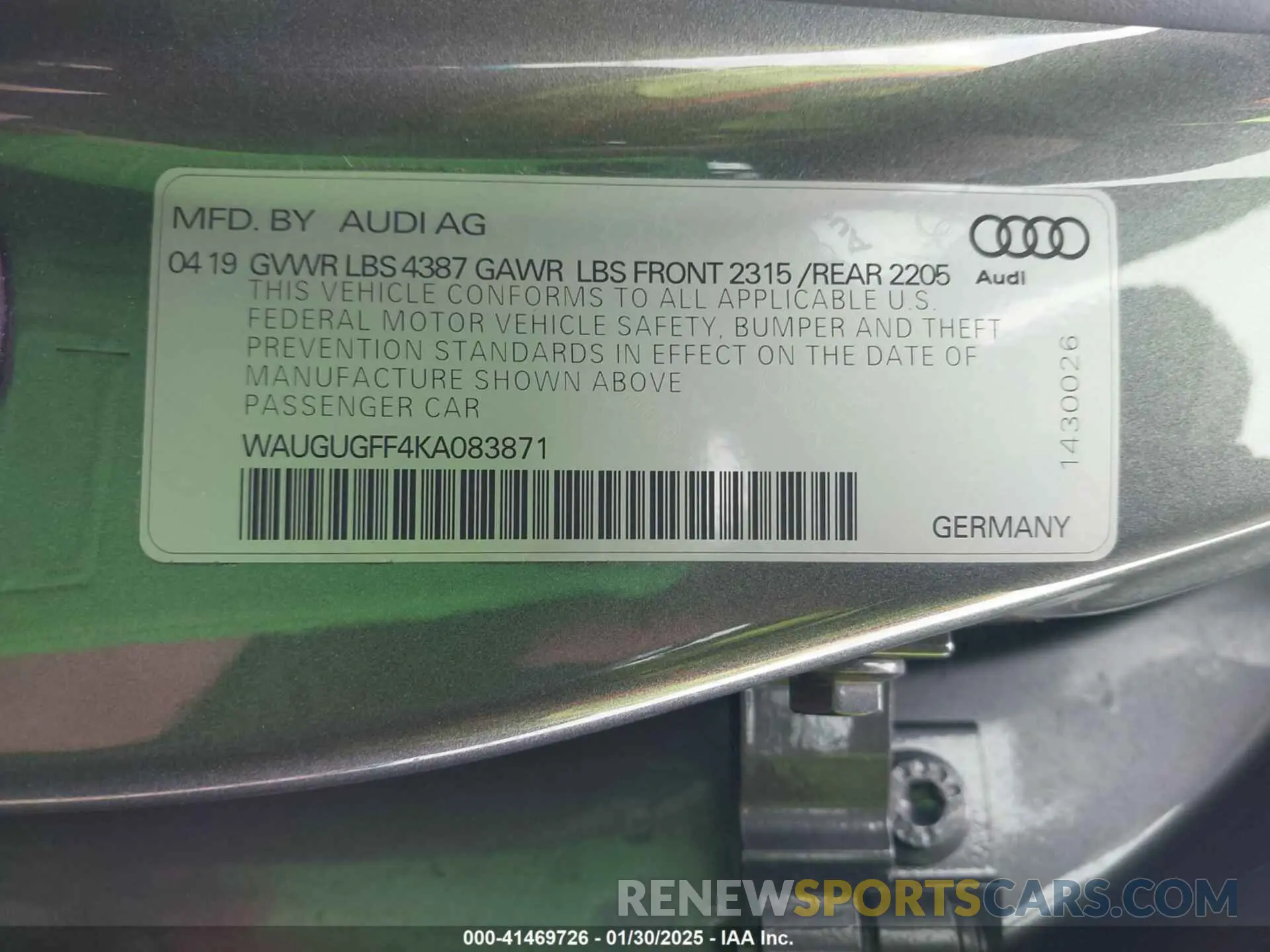 9 Photograph of a damaged car WAUGUGFF4KA083871 AUDI A3 2019