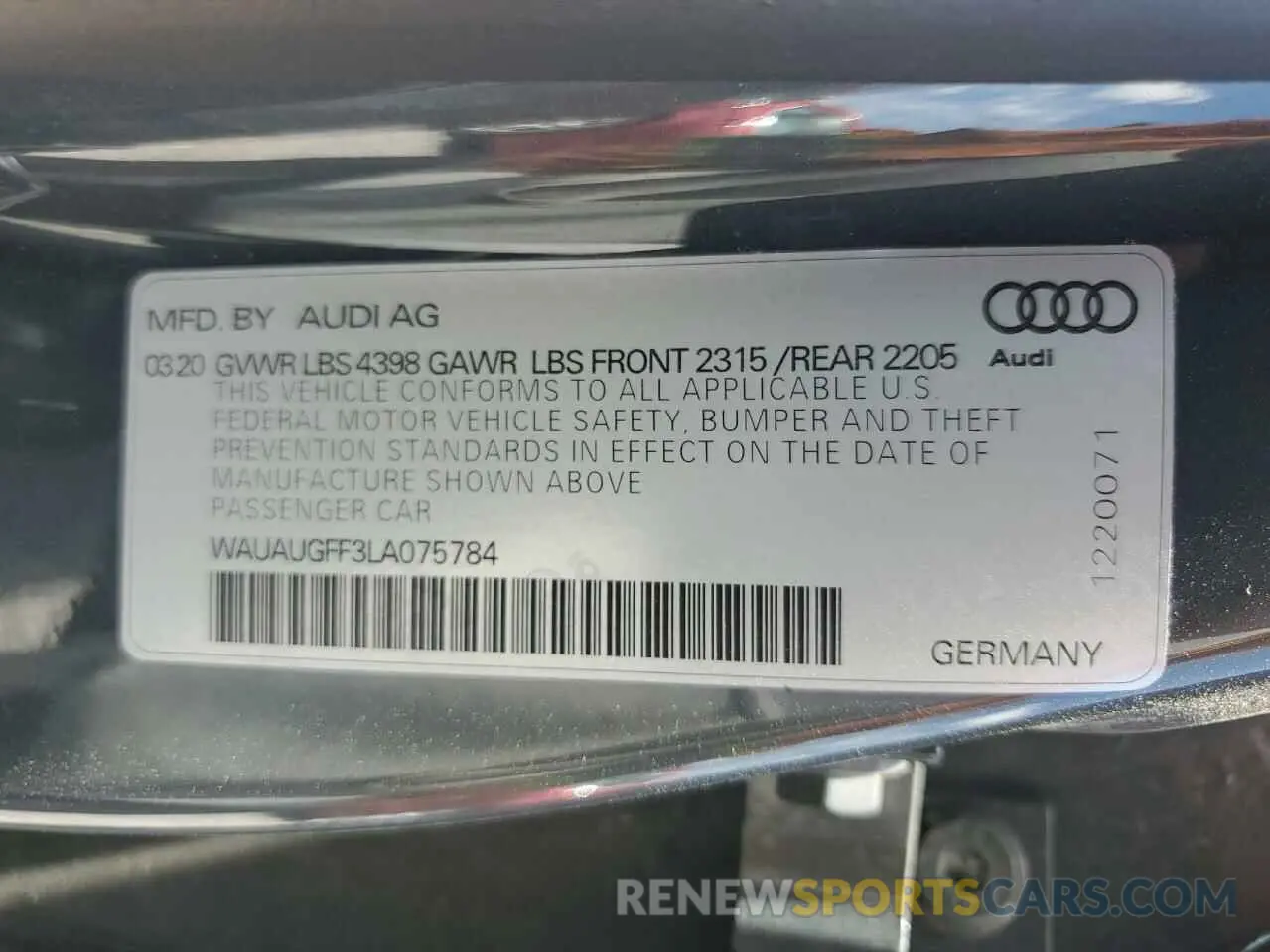 12 Photograph of a damaged car WAUAUGFF3LA075784 AUDI A3 2020