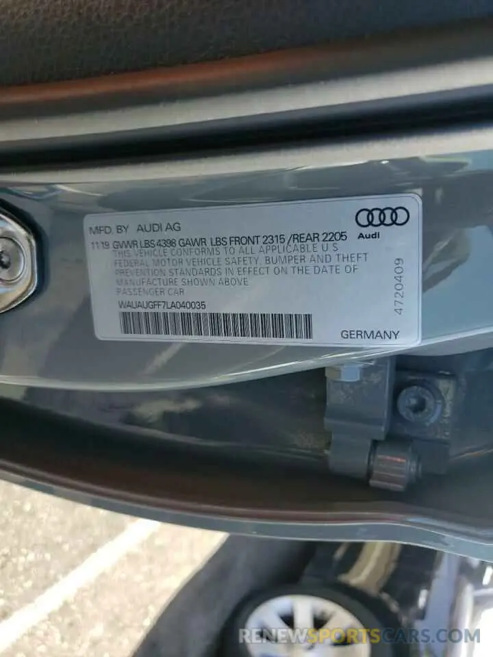 10 Photograph of a damaged car WAUAUGFF7LA040035 AUDI A3 2020