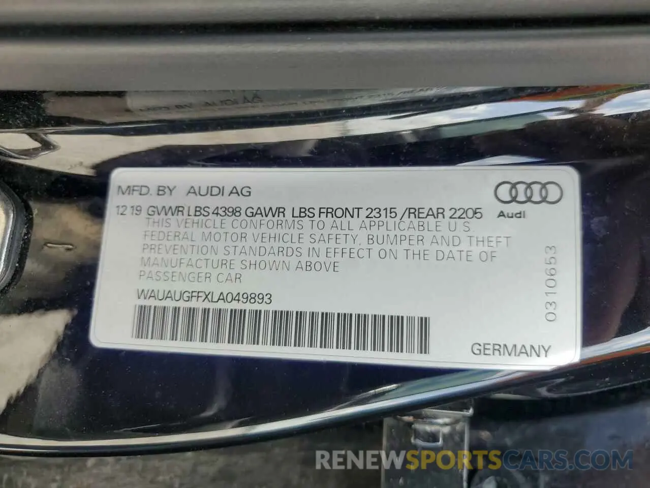 13 Photograph of a damaged car WAUAUGFFXLA049893 AUDI A3 2020