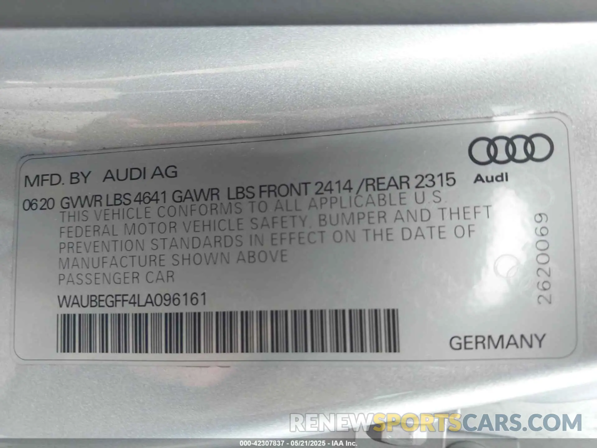 9 Photograph of a damaged car WAUBEGFF4LA096161 AUDI A3 2020