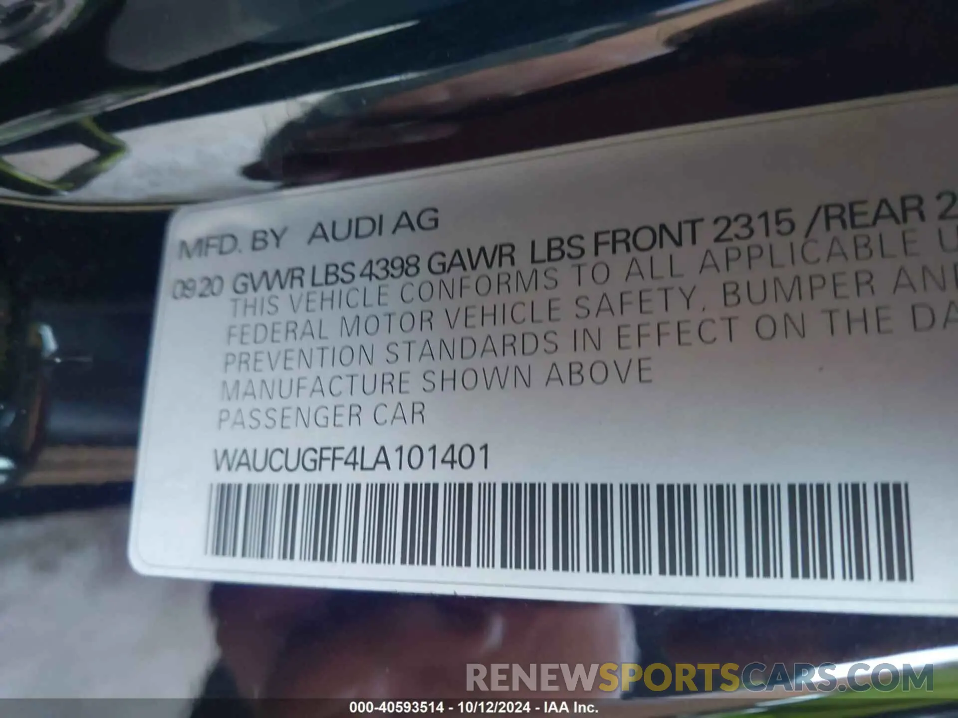 9 Photograph of a damaged car WAUCUGFF4LA101401 AUDI A3 2020