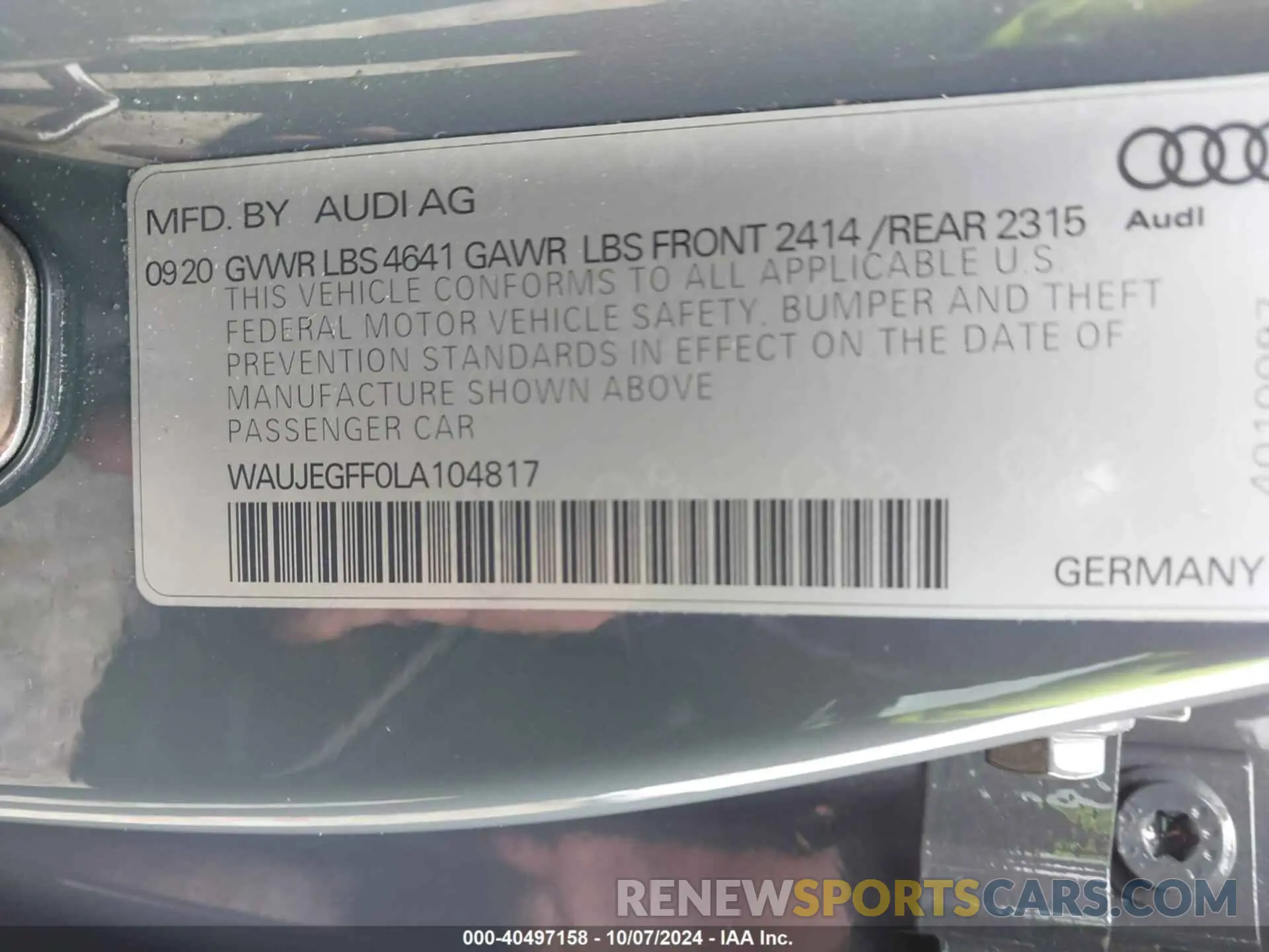 9 Photograph of a damaged car WAUJEGFF0LA104817 AUDI A3 2020
