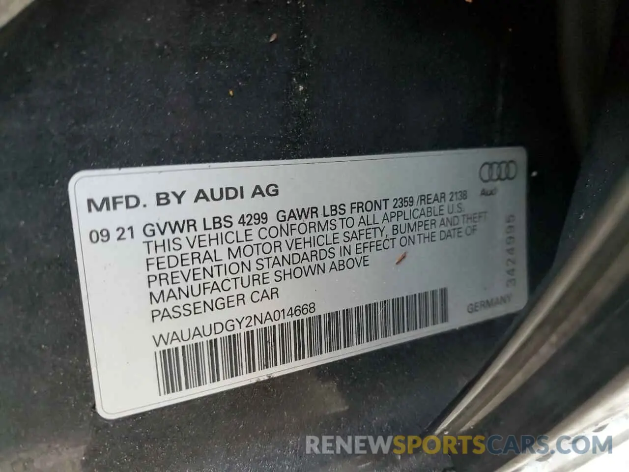 13 Photograph of a damaged car WAUAUDGY2NA014668 AUDI A3 2022