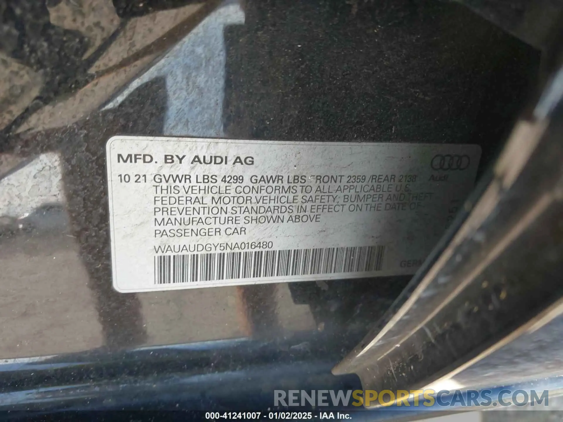 9 Photograph of a damaged car WAUAUDGY5NA016480 AUDI A3 2022